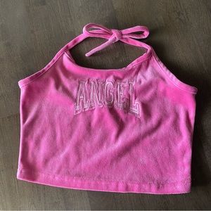 Y2k velour Angel halter top
